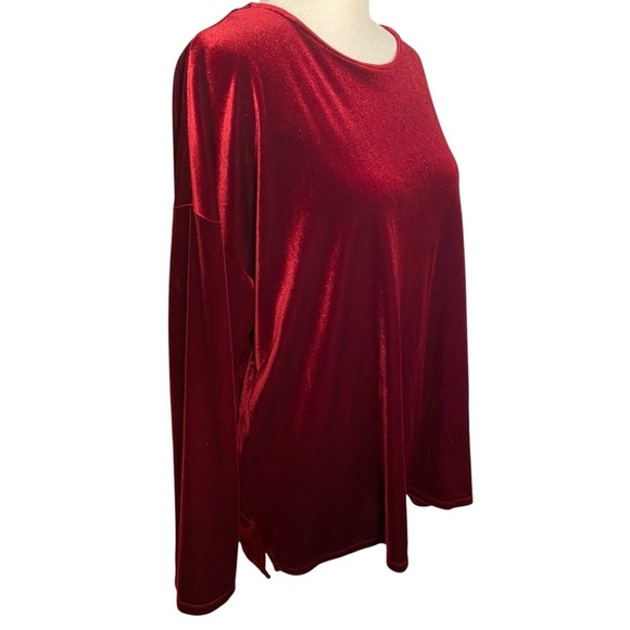 J. Jill Velvet Tunic Top Size L Deep Red/Burgundy Long Sleeve Party Cocktail Fun - Picture 3 of 12